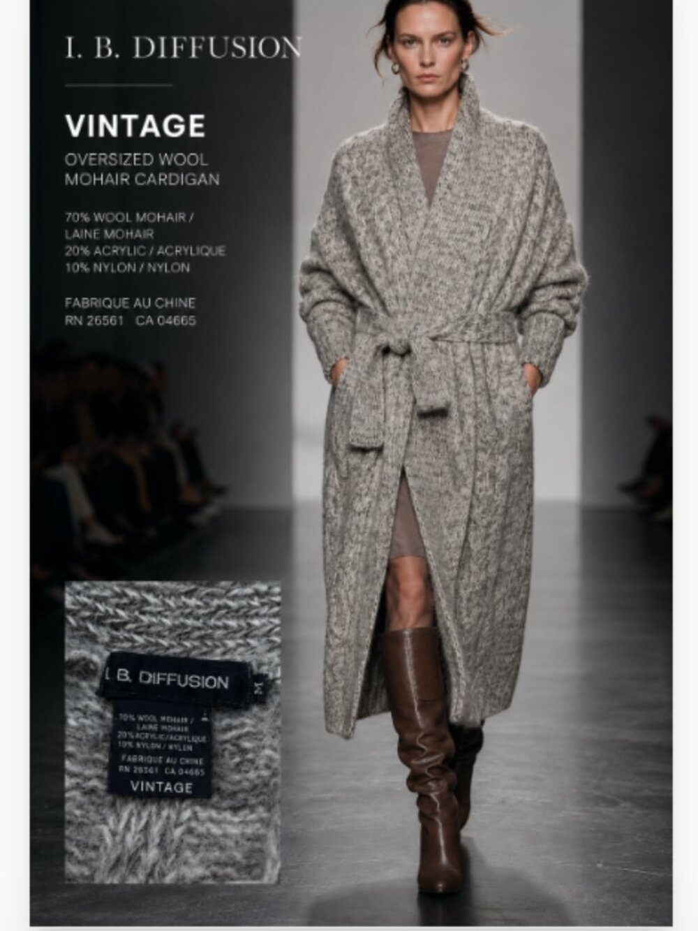 Vintage I.B. Diffusion Cozy Wool Belted Duster Cardigan Coat